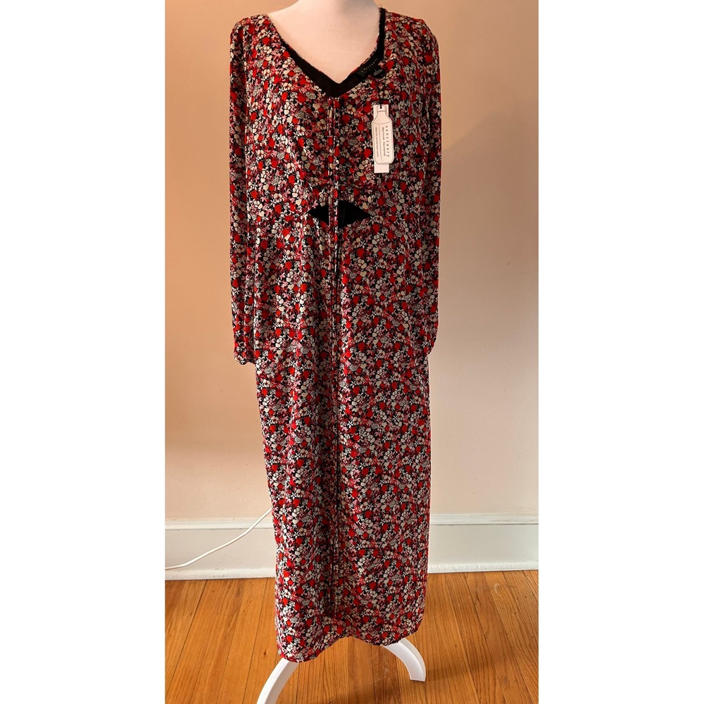 NWT Sanctuary Floral Print Maxi Dress Red Black White V‎ Neck Long Sleeve Size 2